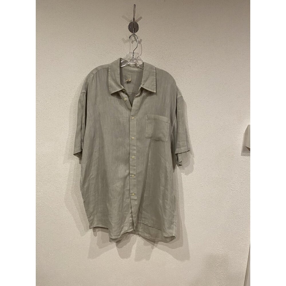 120% Lino Shirt Mens XXL Gray Linen Short Sleeve Button Front Made In Italy